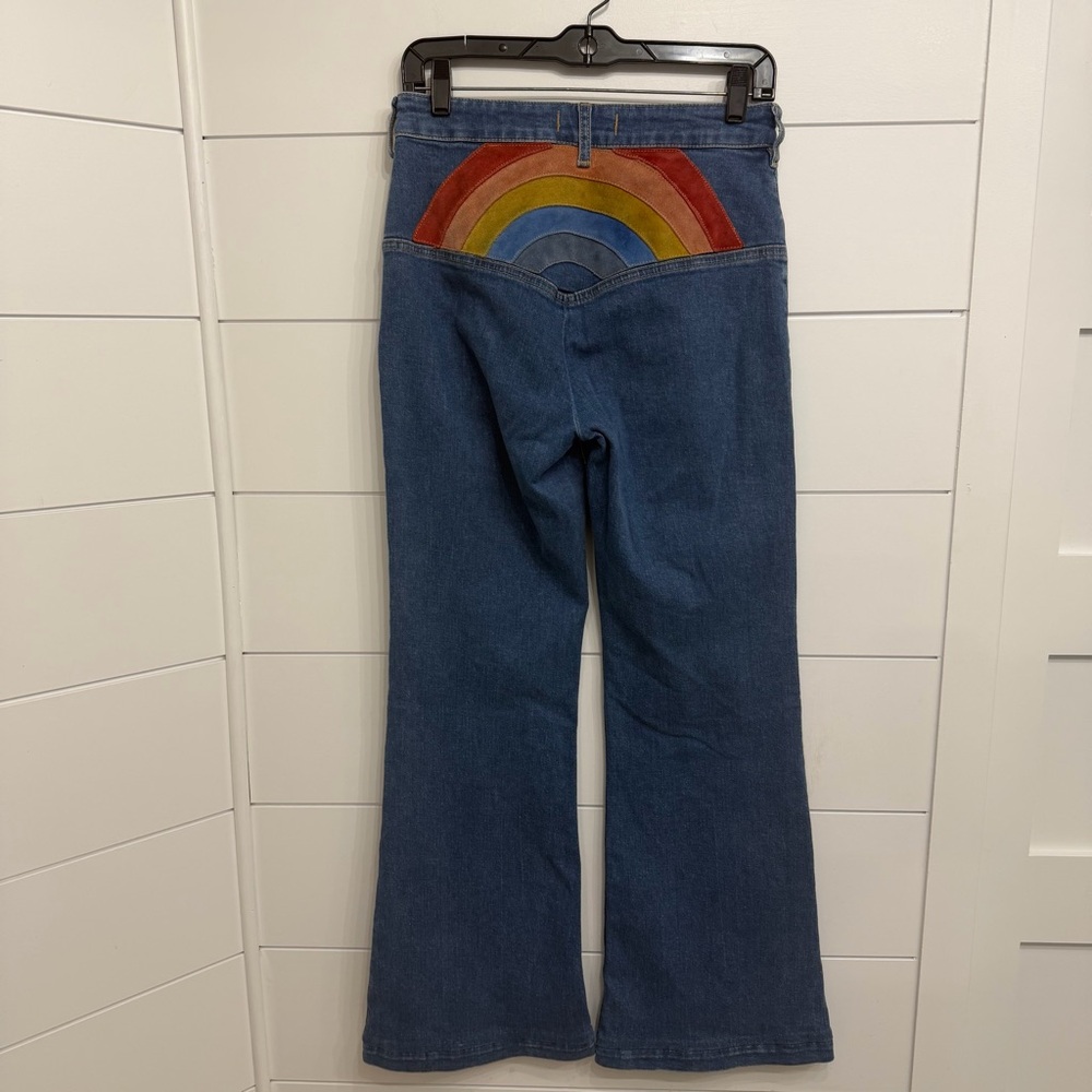 Free People We The Free Somewhere Over The Rainbow Flare Blue Jeans 23210 - Picture 6 of 14